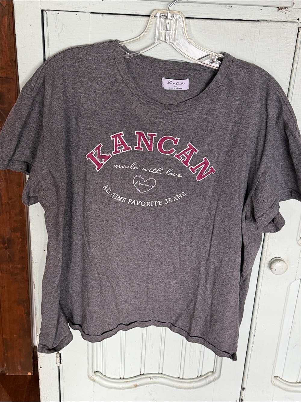 KanCan Charcoal Gray Tee with Cranberry Logo And Back Logos